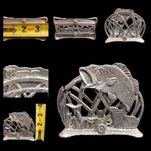 1990 Metzke Pewter Largemouth Bass Business Card Letter Napkin Holder Fishing